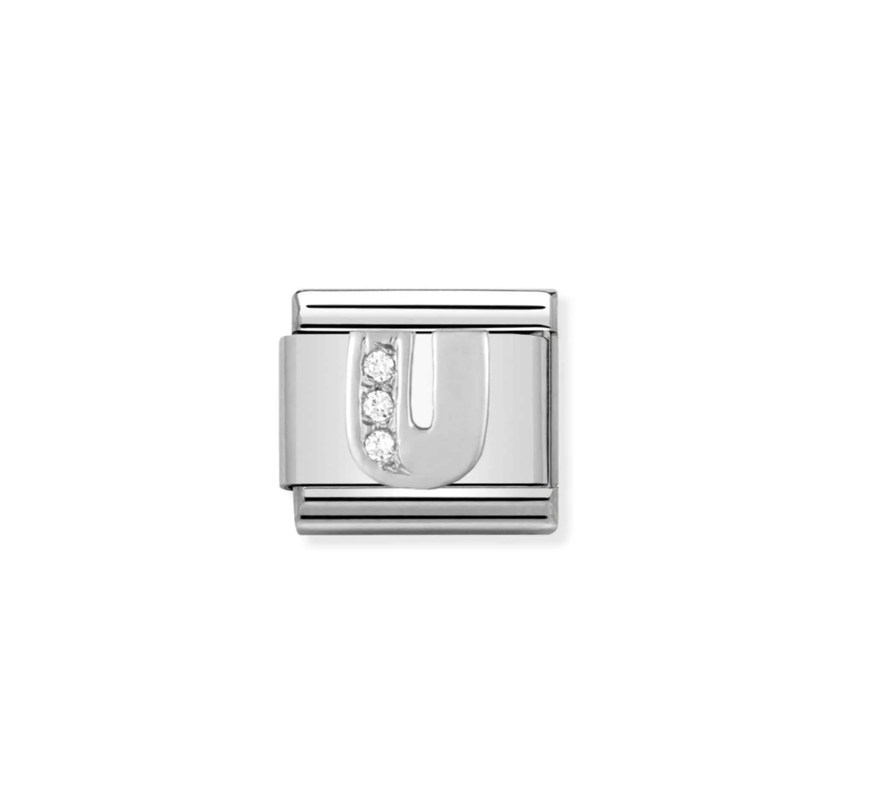 Nomination silver charm with cz's- letter U