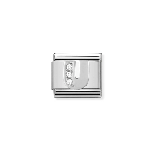 Nomination silver charm with cz's- letter U