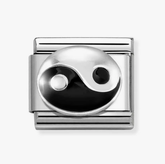 Nomination charm silver yin yang in silver/black