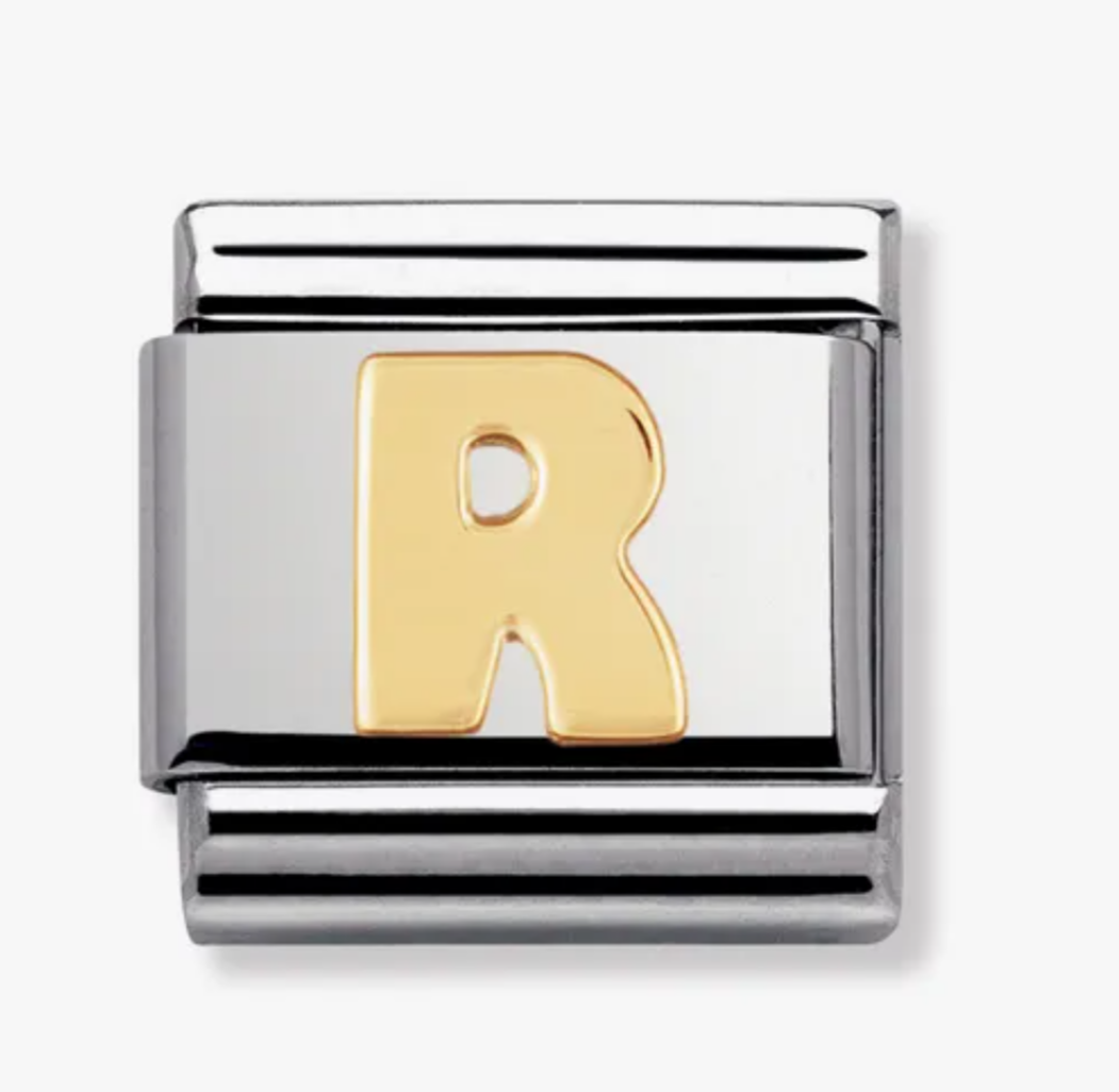Nomimation plain gold letter R charm