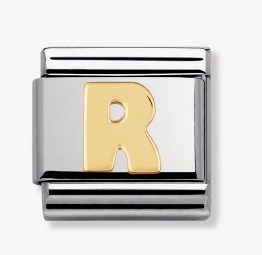 Nomimation plain gold letter R charm