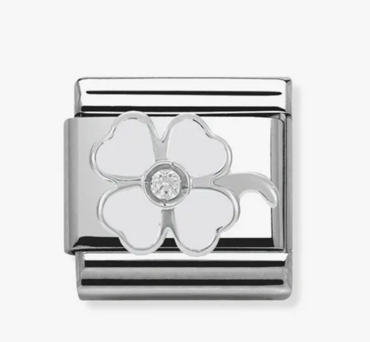 Nomination charm silver white cz 4 leaf clover