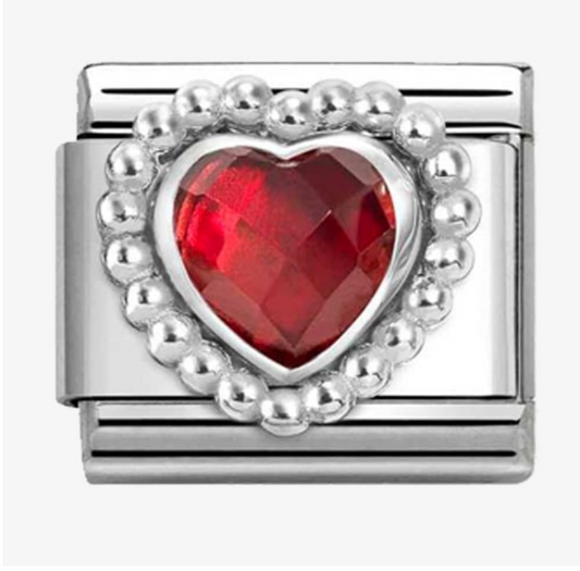 Nomimation silver charm red beaded heart stone