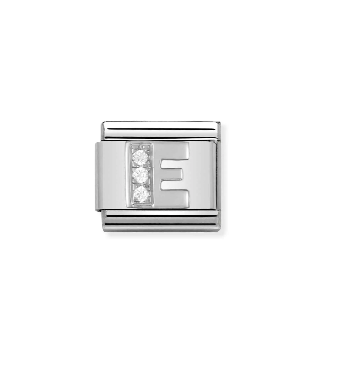 Nomination silver charm with cz's- letter E