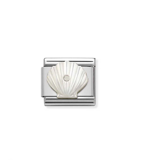 Nomimation silver white mother of pearl shell charm