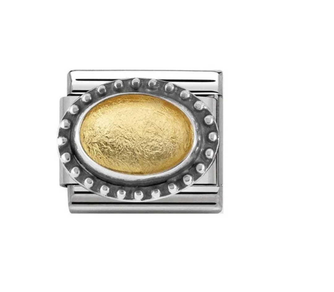 Nomimation silver oval gold stone