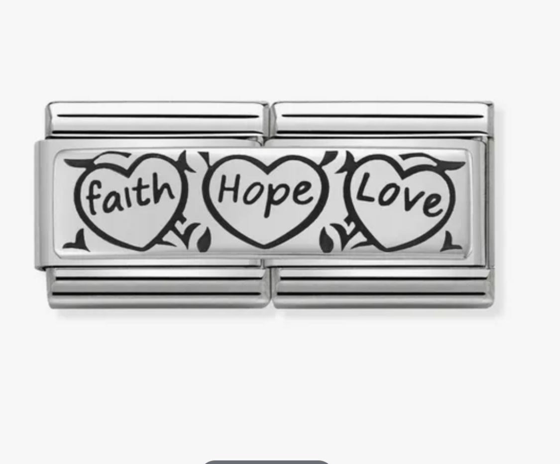Nomimation silver double link charm faith hope love