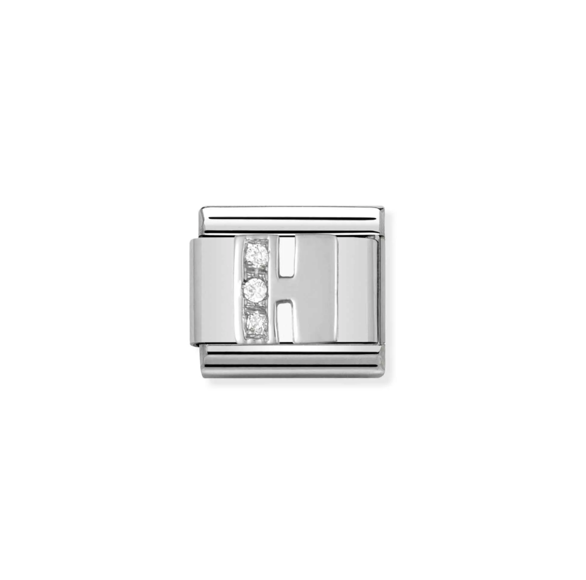 Nomination silver charm with cz's- letter H