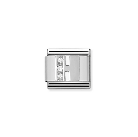 Nomination silver charm with cz's- letter H