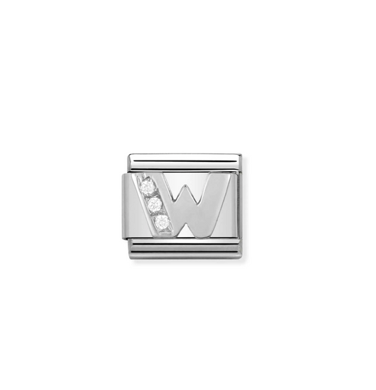 Nomination silver charm with cz's- letter W