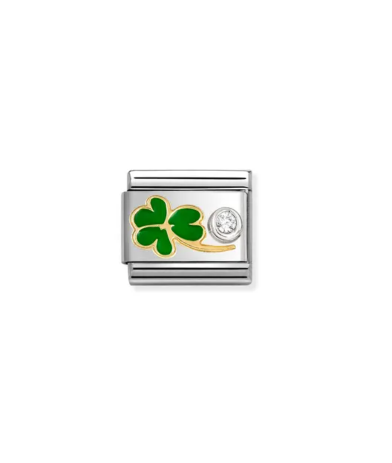 Nomimation charm green clover and zirconia stone