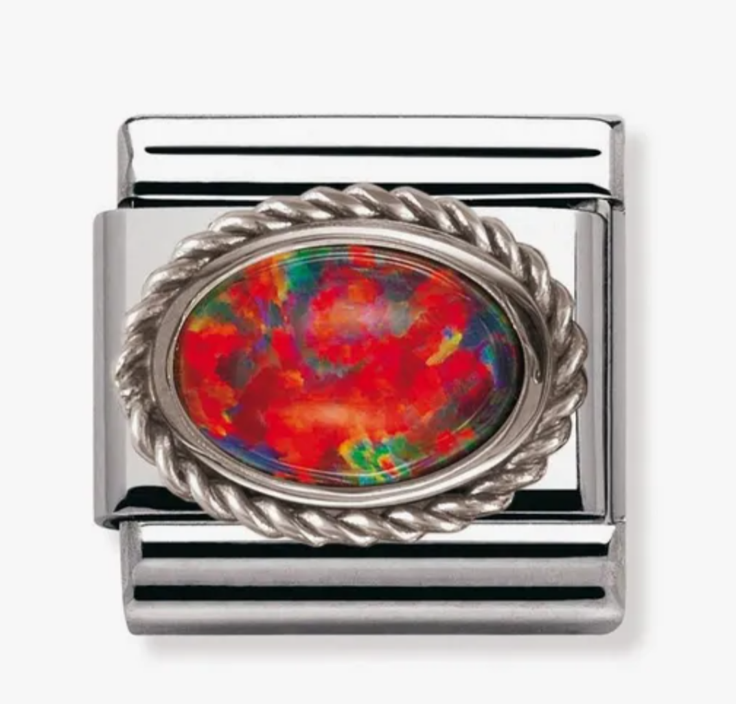Nomimation silver oval  red opal