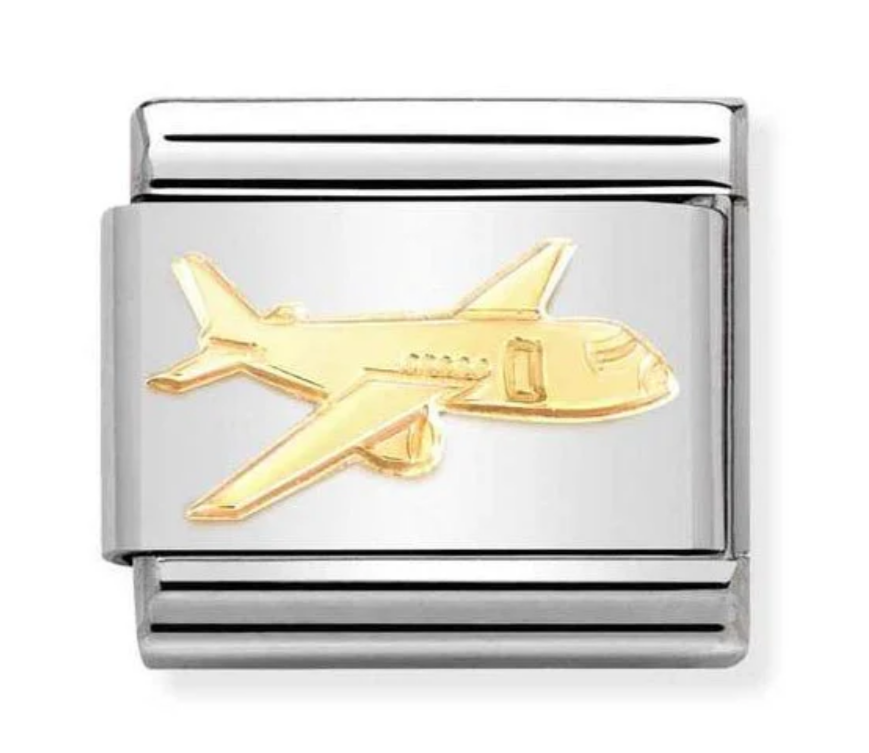 Nomimation plain gold charm aeroplane