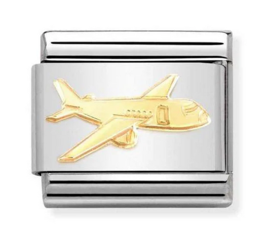 Nomimation plain gold charm aeroplane