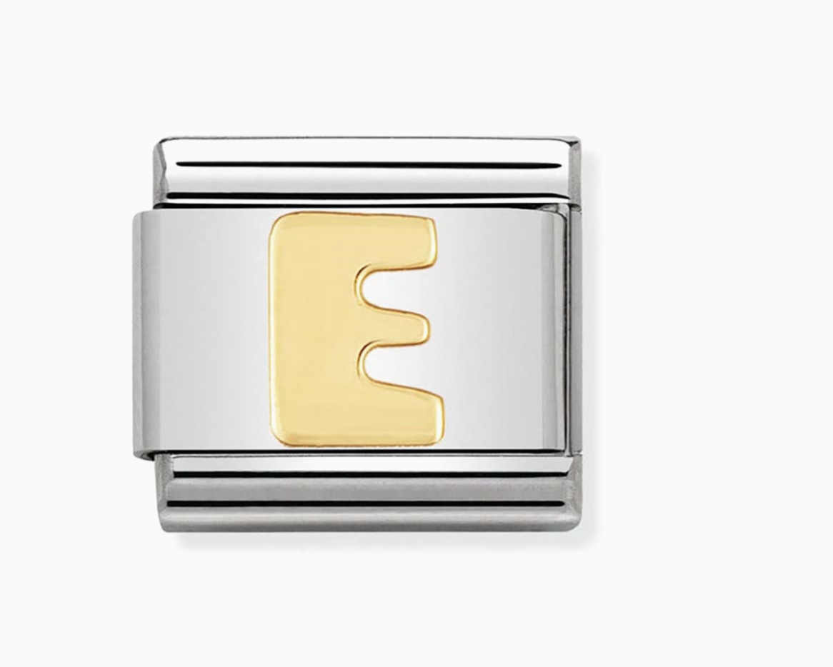 Nomimation plain gold letter E charm