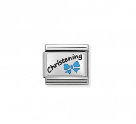 Nomimation silver charm christening blue bow