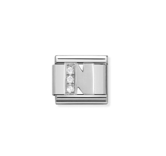Nomination silver charm with cz's- letter N