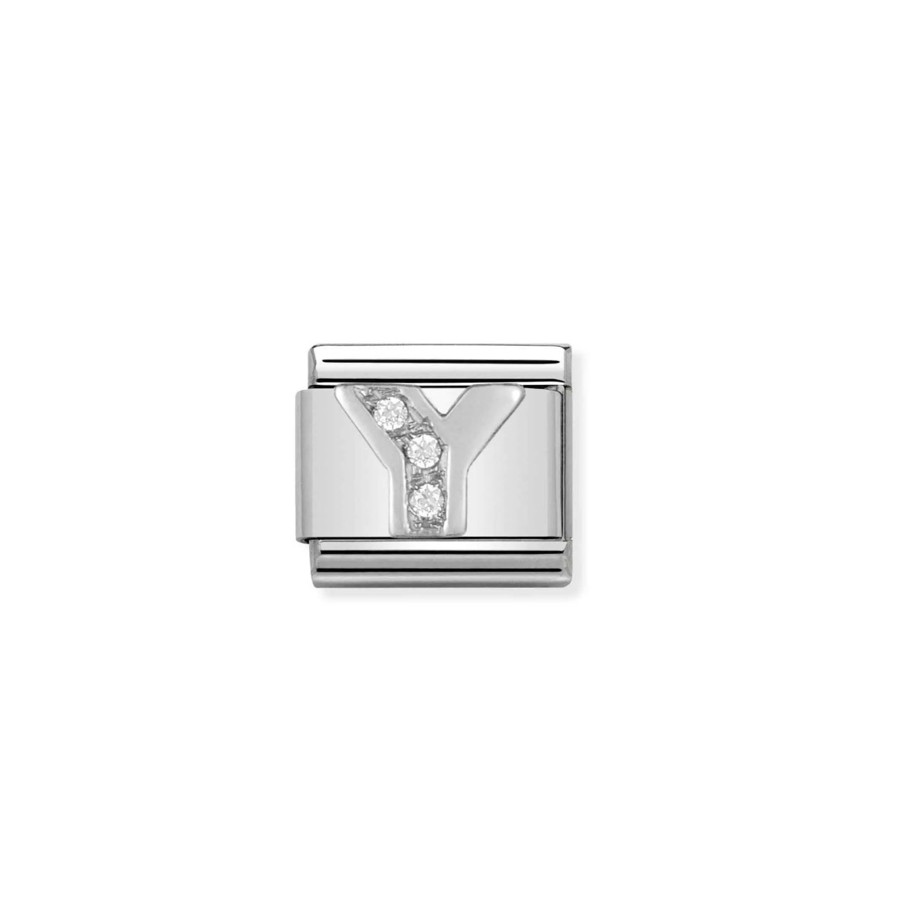 Nomination silver charm with cz's- letter Y
