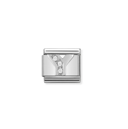 Nomination silver charm with cz's- letter Y