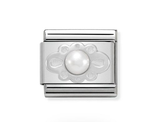 Nomination silver pearl ribbon