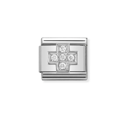 Nomimation silver cz cross charm