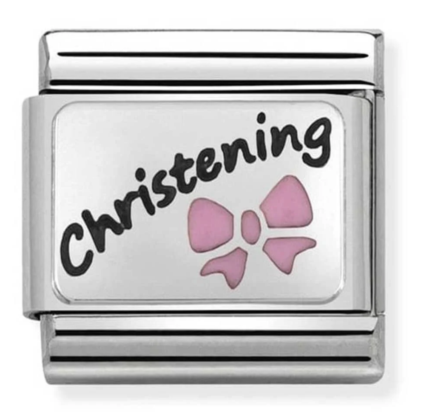 Nomimation silver charm christening pink bow