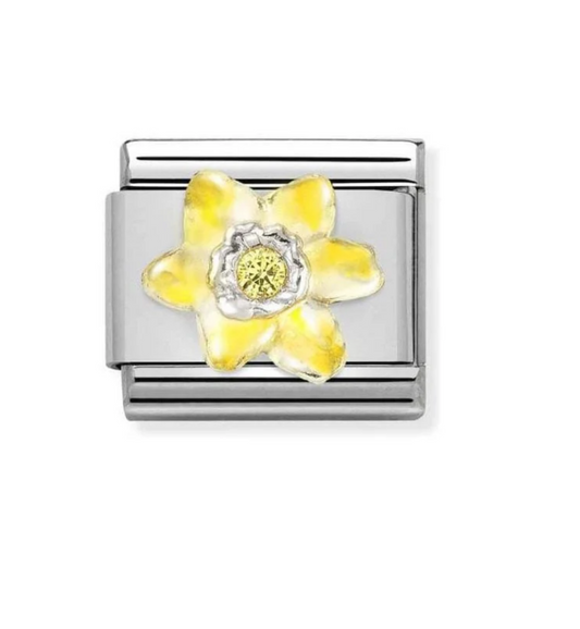 Nomimation silver  yellow daffodil charm