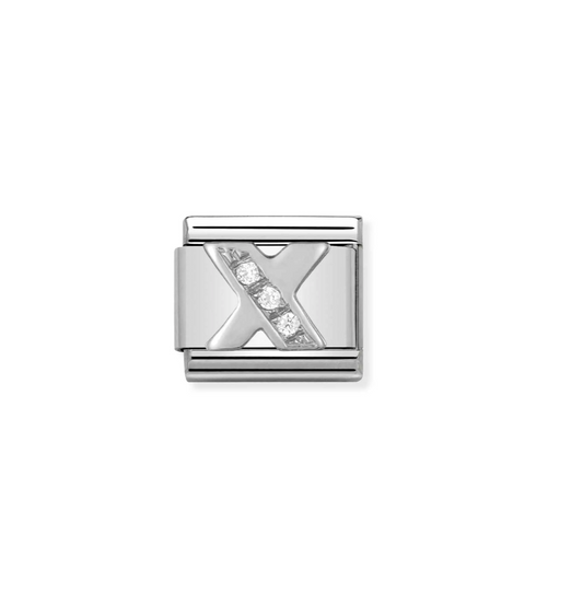 Nomination silver charm with cz's- letter X