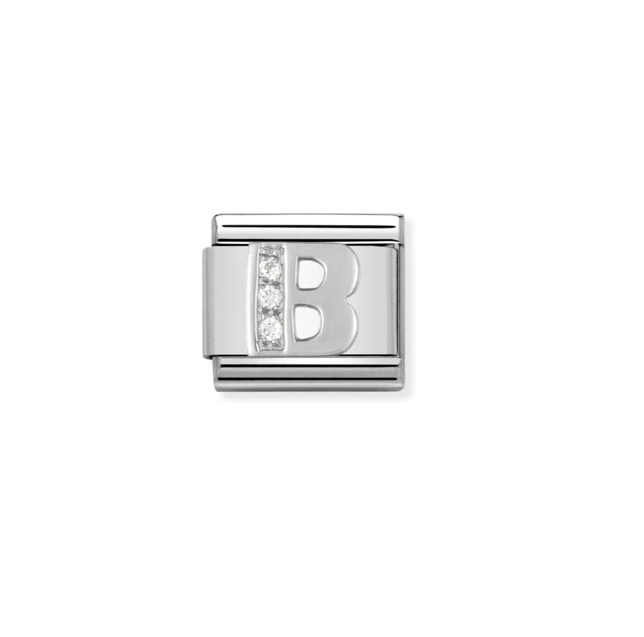 Nomination silver charm with cz's- letter B