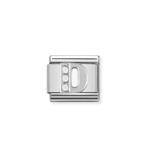 Nomination silver charm with cz's- letter D