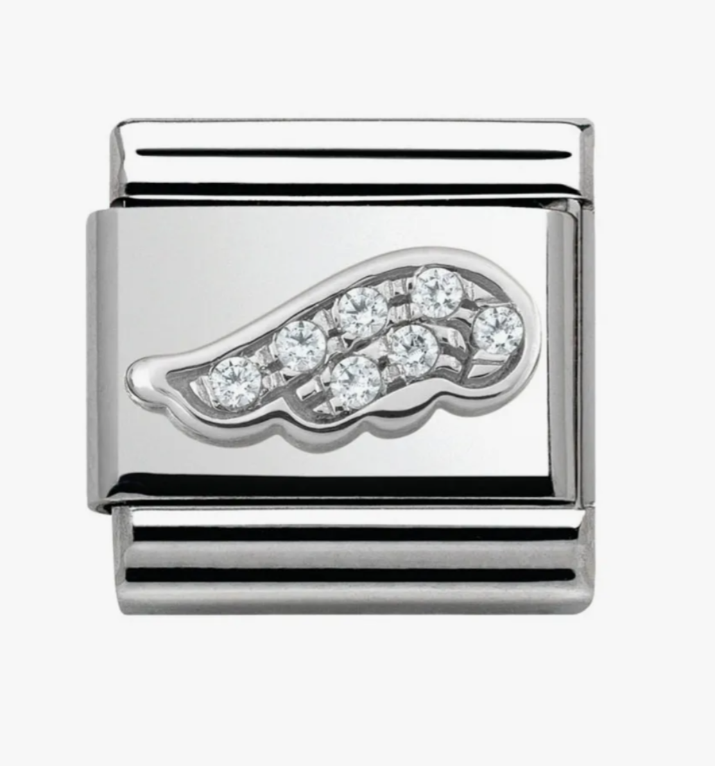 Nomimation cz angel wing charm