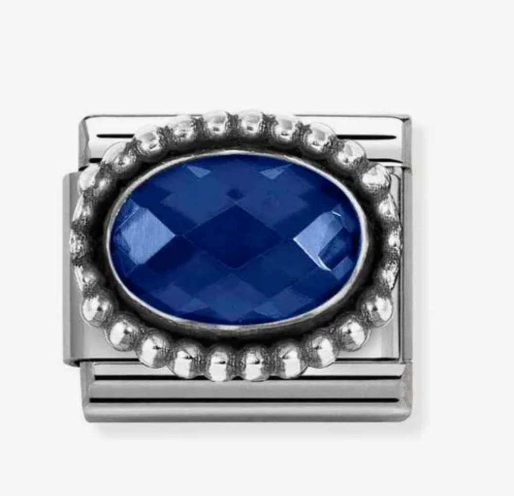 Nomination silver oval sapphire blue stone (beaded)