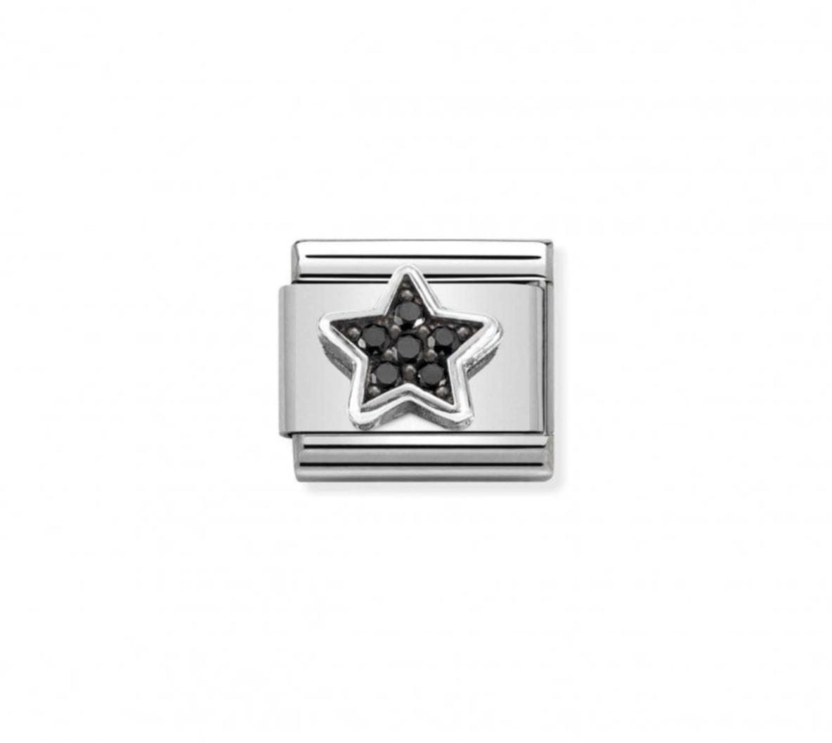Nomimation silver black cz star charm