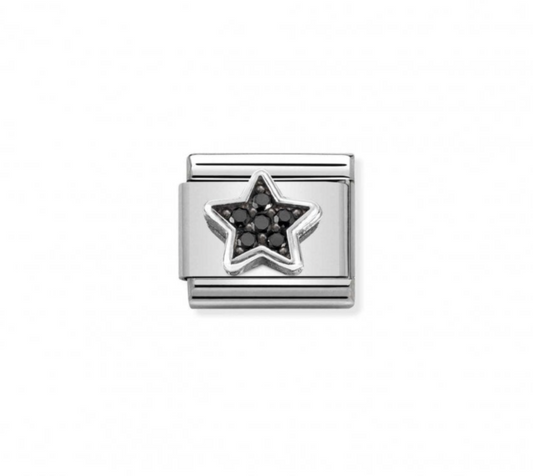 Nomimation silver black cz star charm