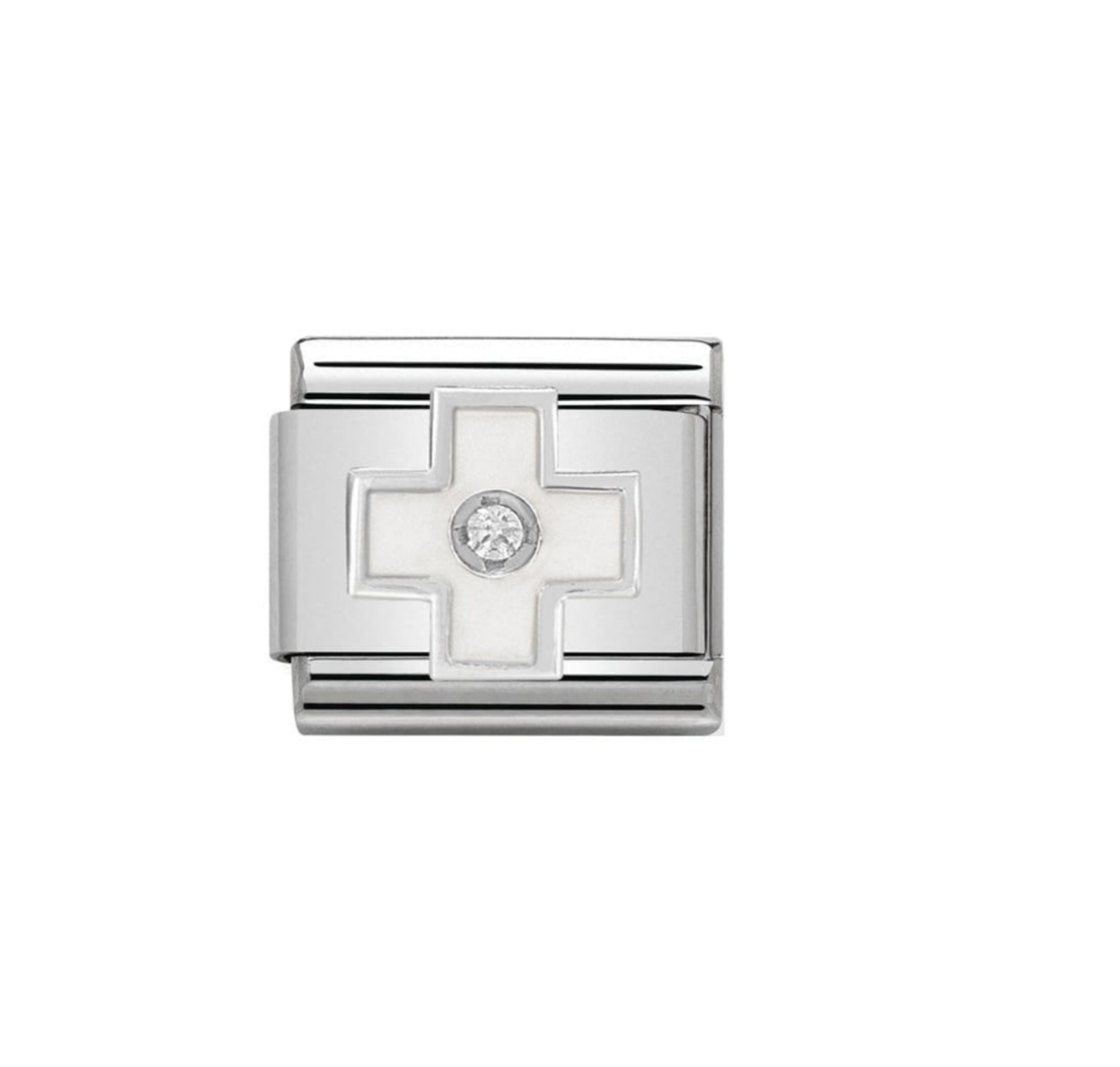 Nomination charm silver white cross cz centre