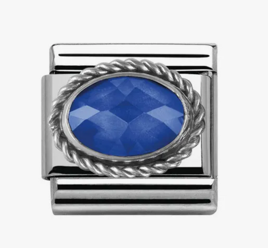 Nomimation silver oval sapphire blue (twist)