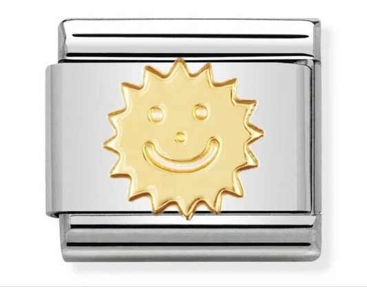 Nomimation plain gold charm smiley sun