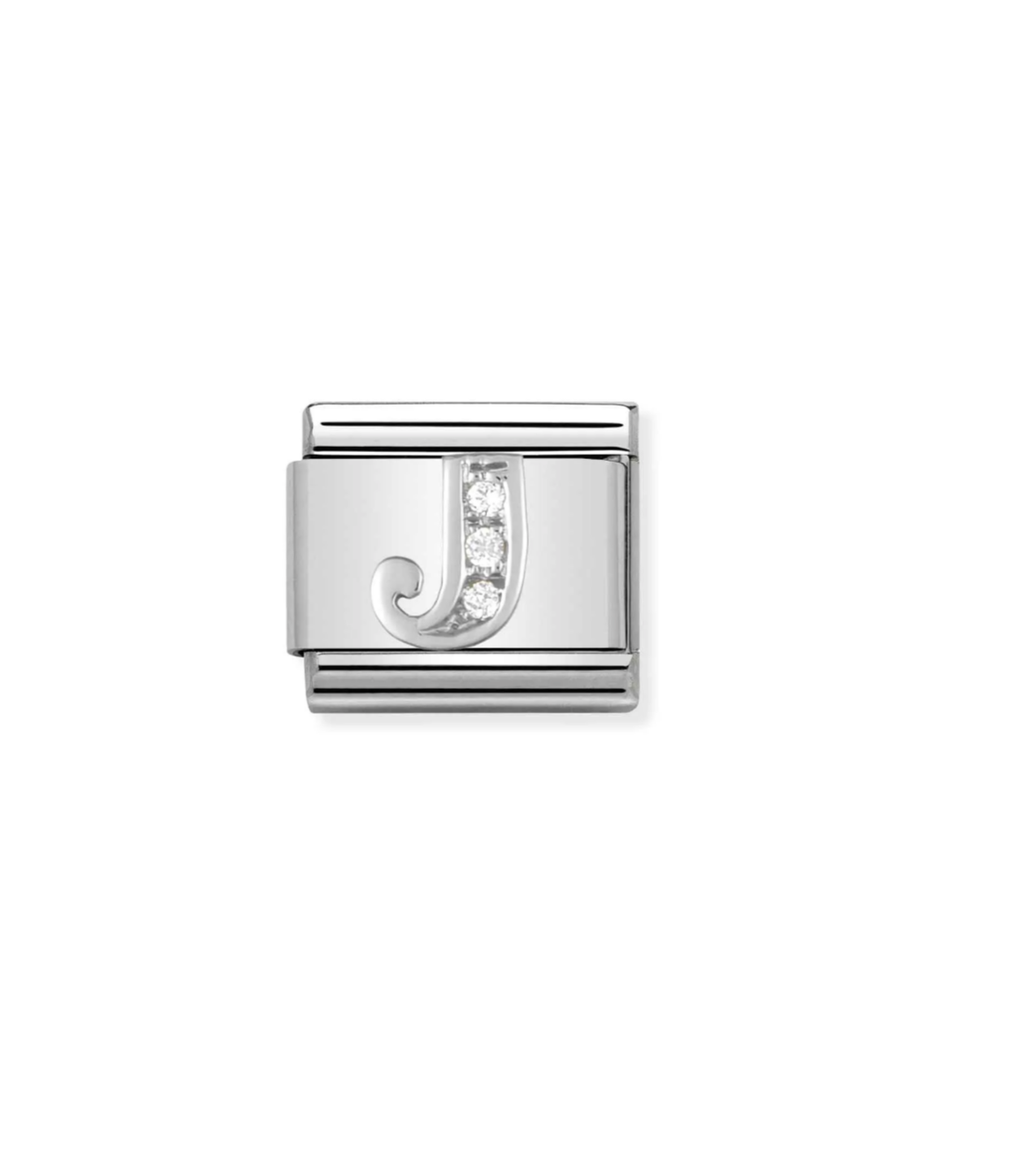 Nomination silver charm with cz's- letter J