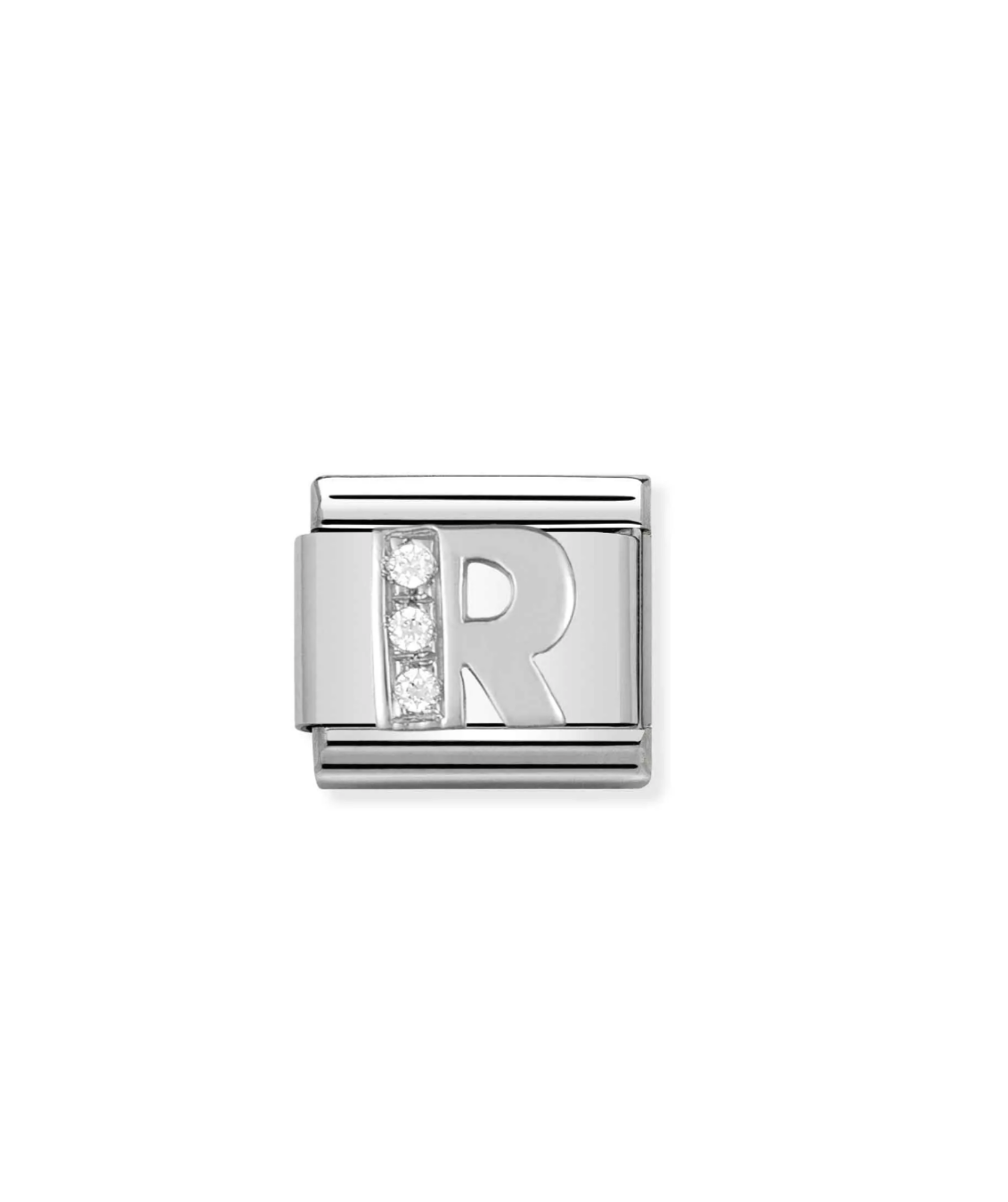 Nomination silver charm with cz's- letter R