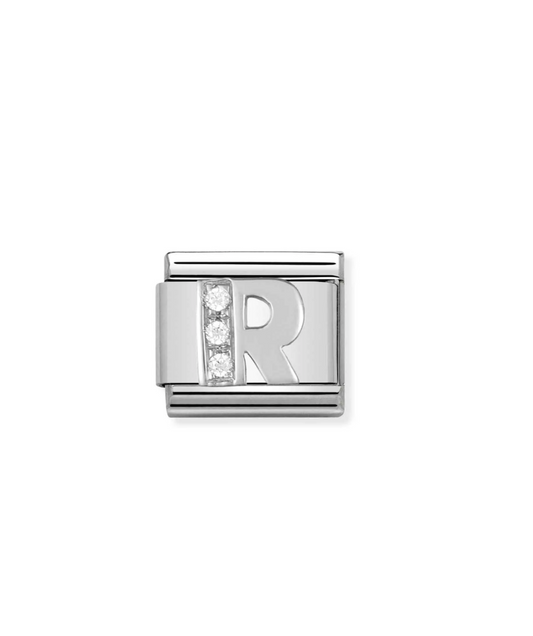 Nomination silver charm with cz's- letter R