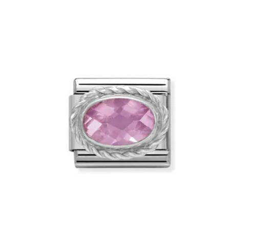 Nomimation silver oval pink stone