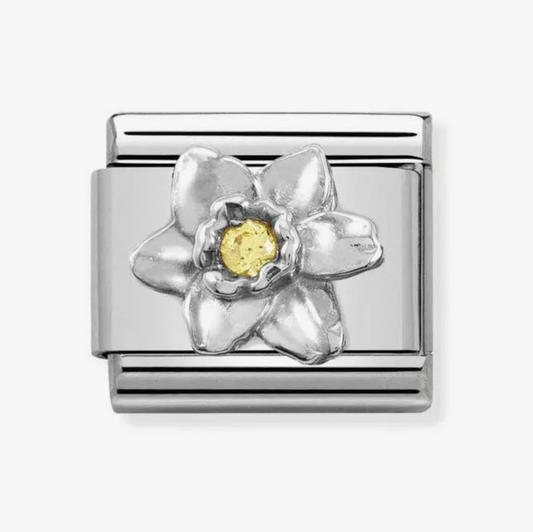 Nomination charm silver daffodil flower yellow cz