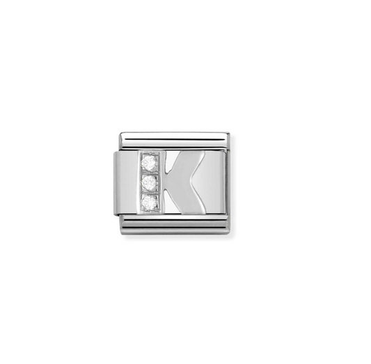 Nomination silver charm with cz's- letter K
