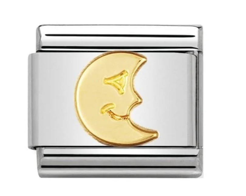 Nomimation plain gold charm smiley moon