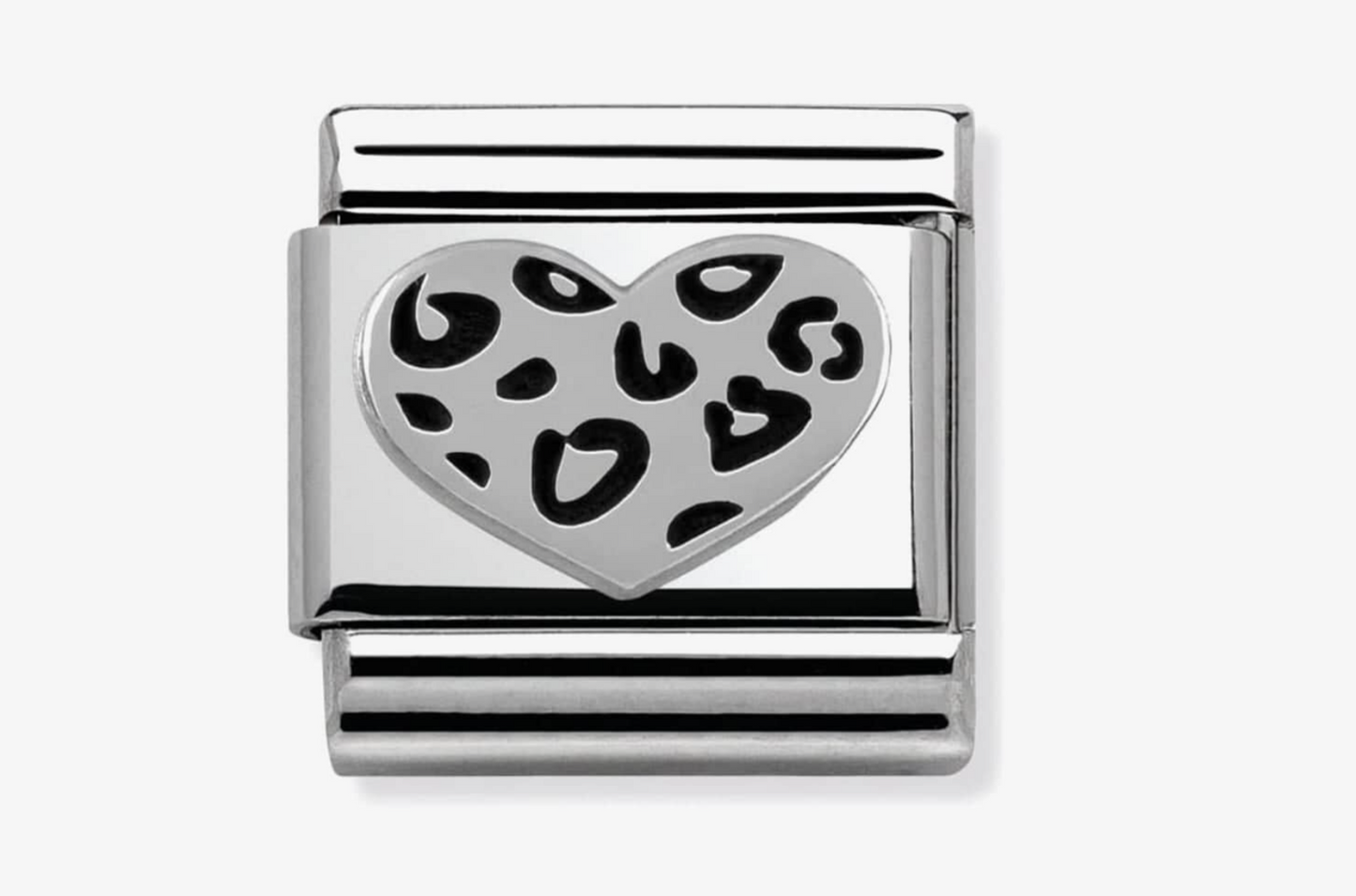Nomimation charm silver animal print heart