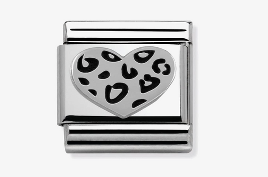 Nomimation charm silver animal print heart