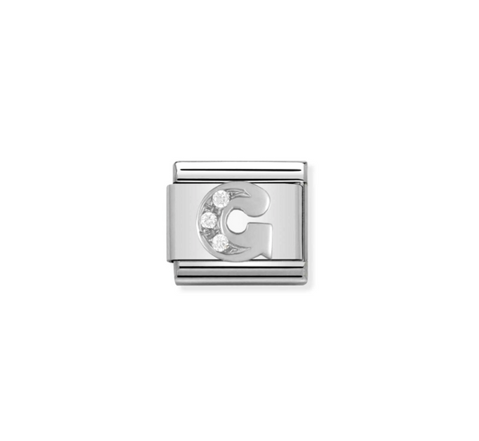 Nomination silver charm with cz's- letter G