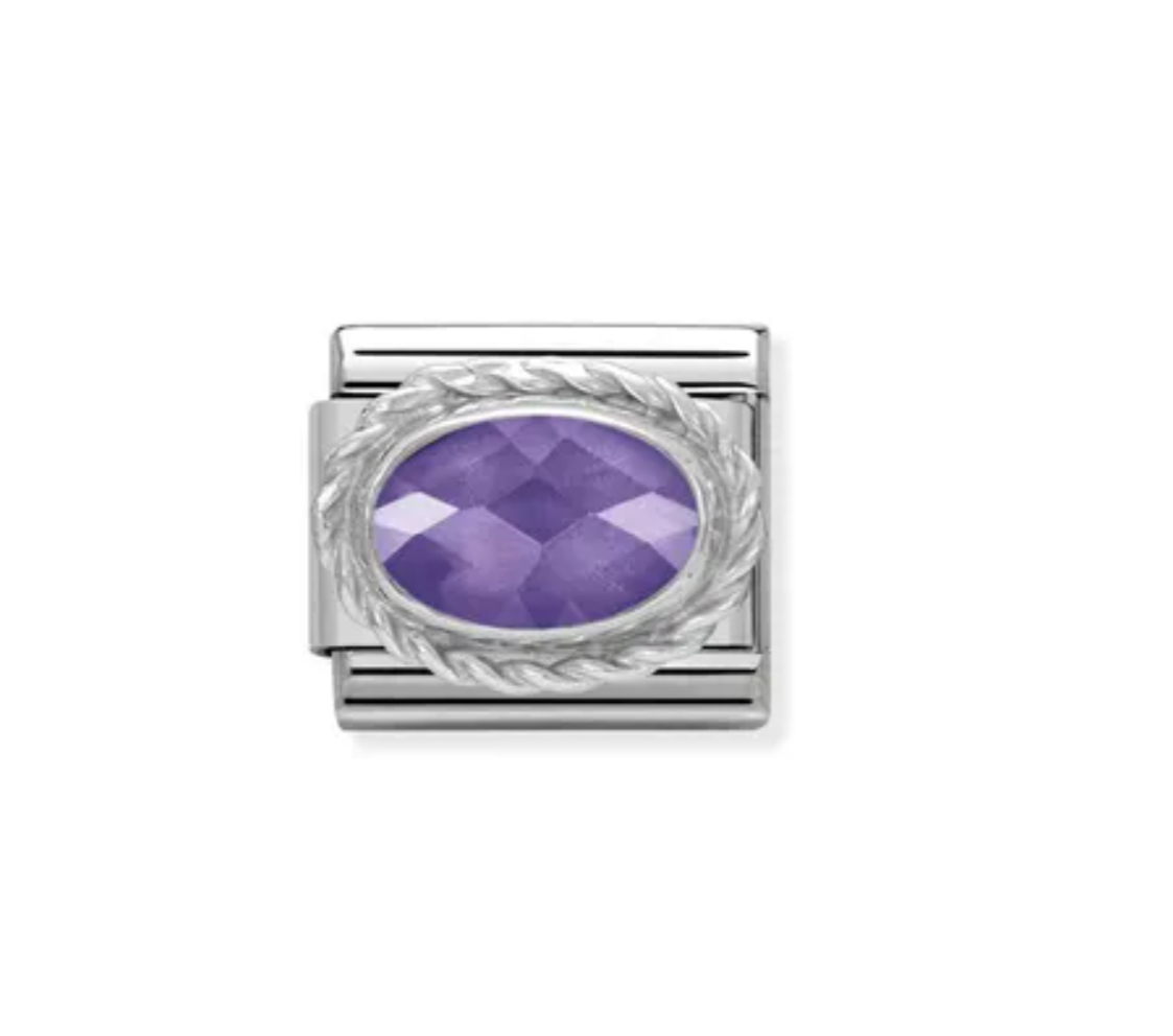Nomimation silver oval amethyst/purple stone