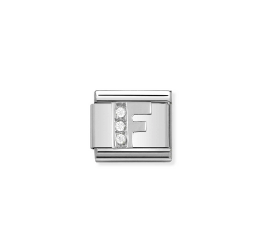 Nomination silver charm with cz's- letter F