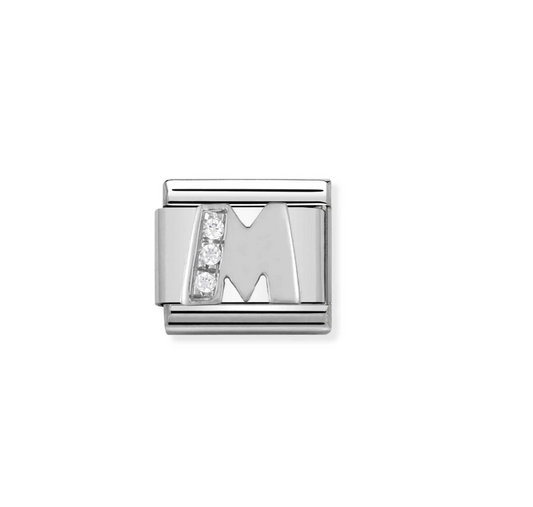 Nomination silver charm with cz's- letter M
